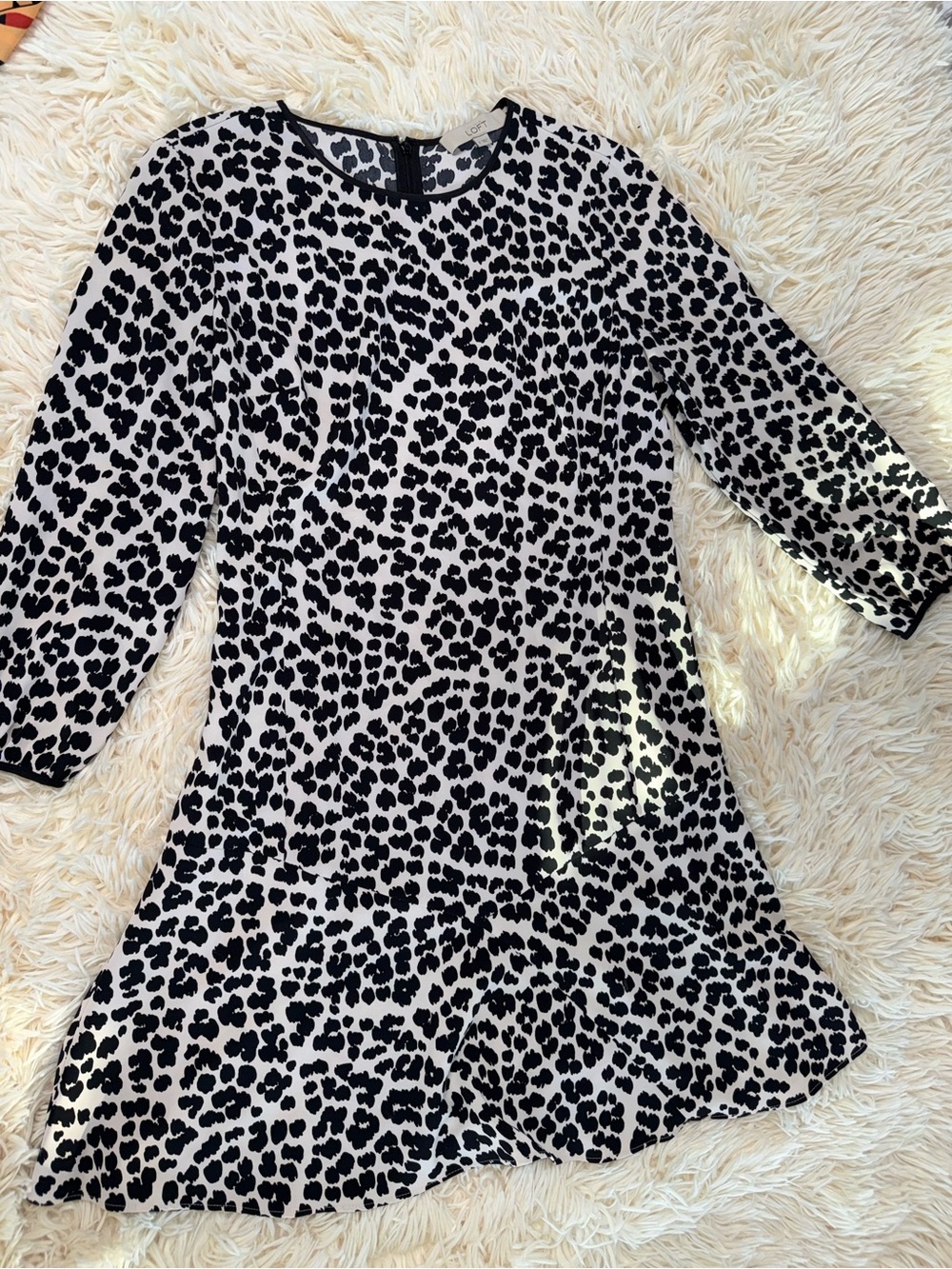 LOFT Black and White Leopard Print A-Line Dress
